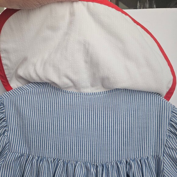 VTG Youngland Nautical Sailor Seersucker Dress Blue & White with Red Trim - Picture 9 of 15